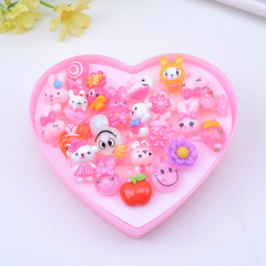 New Arrival Ring Box Cartoon Ring Set Children's Resin Plastic Ring 24 Pieces Heart Box Set