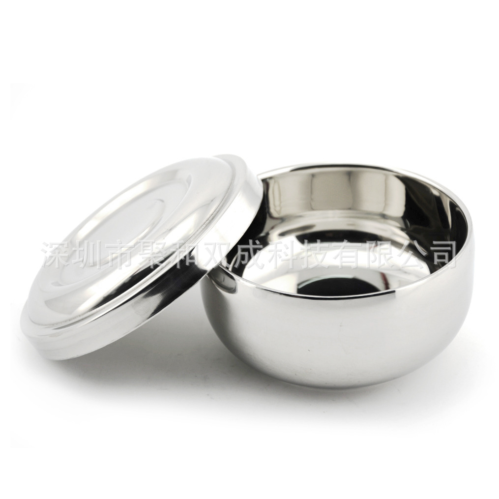 En stock al por mayor de los hombres de jabón de afeitar de plata tazón de acero inoxidable con tapa de cepillo de rejilla