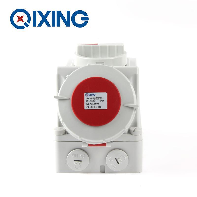 厂家直销启星QX5608 5芯32A防水插座带开关和机械联锁插座 防误拔
