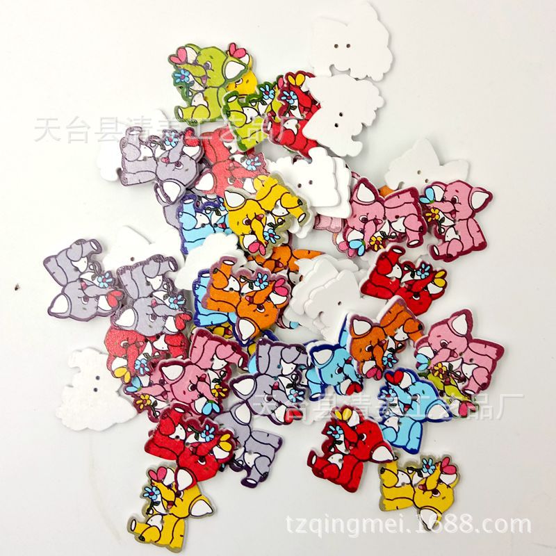 Dibujos animados pintados de bricolaje elefante botones de madera niños botones hechos a mano rompecabezas de botones de madera 50 piezas por paquete