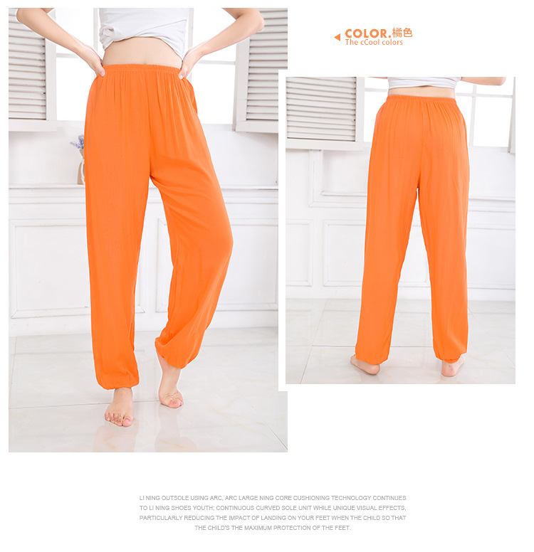 Bloomers de seda de algodón para hombres y mujeres pantalones de verano para adultos pantalones de baile a prueba de mosquitos de color sólido pantalones de artes marciales yoga Delgado image 18