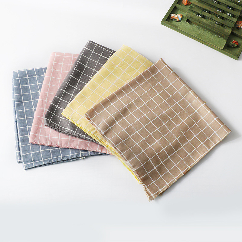 Foreign Trade's Popular Pet Scarf Baby Saliva Napkin Children's Checkered Printed Cotton And Linen Scarf Small Square Scarf