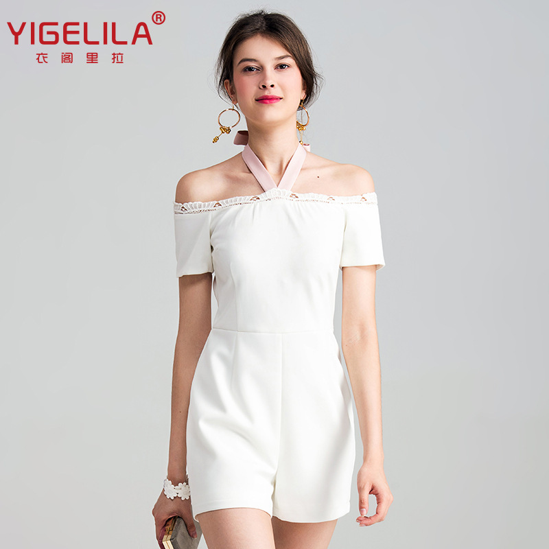 YIGELILA Summer Dress Sexy Neck Off-shoulder Slim-fit Jumpsuit Fashionable White Casual Pants Women's 5468