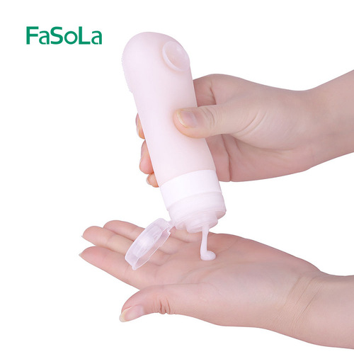 FaSoLa travel dispensing bottle silicone suction cup brush head cosmetics and skin care product dispensing bottle soft and portable lotion bottle