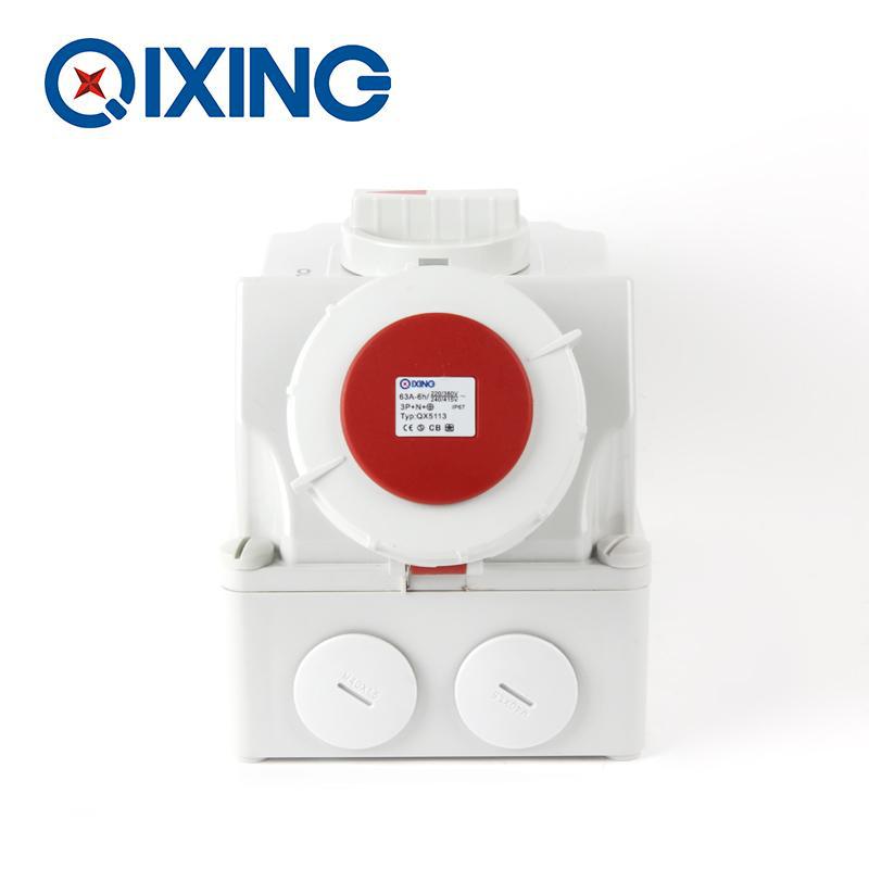 厂家直销启星QX5113 5P/63A IP67带开关和机械联锁插座 防误拔