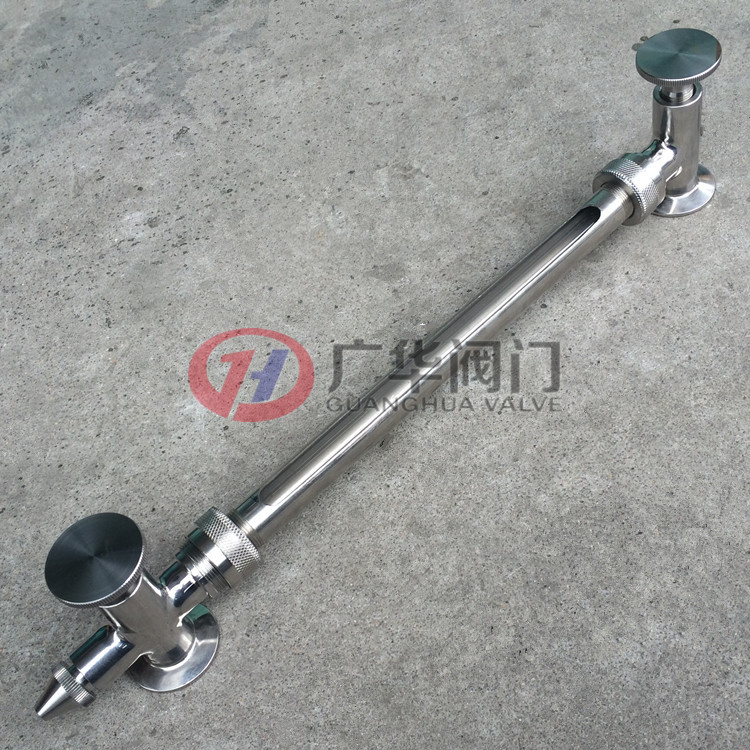 卫生级玻璃管式不锈钢液位计医药食品容器侧装快装水位计带取样阀