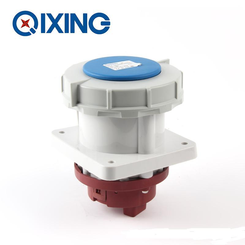 启星QX1264 3芯63A IP67暗装插座/工业插座/防水工业插头插座