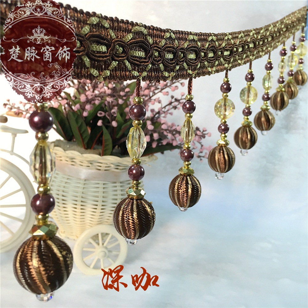 【楚脉】柯桥窗帘厂家 新款窗帘珠子花边扁珠牛筋花边 现货批发