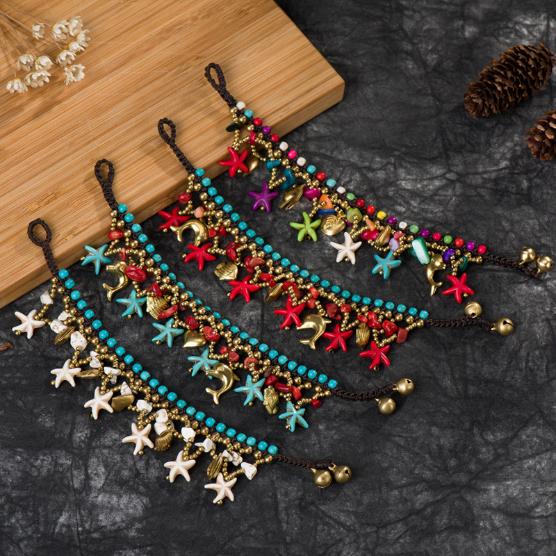 Bohemian Style New Beach Jewelry Starfish Pendant Bracelet for Women European and American Cross-Border Wholesale Hand-Woven Bracelet