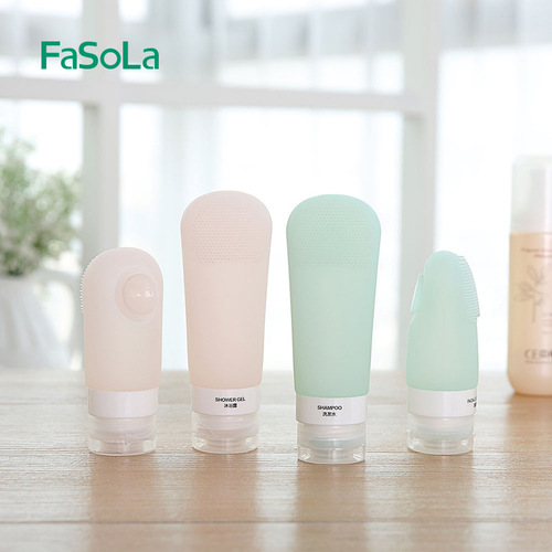 FaSoLa travel dispensing bottle silicone suction cup brush head cosmetics and skin care product dispensing bottle soft and portable lotion bottle