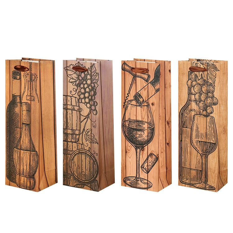 Деревянное Зерно Красное Вино Подарочная Упаковка Мешок Один Вино Бумажный Мешок Утолщенные Сумки Двойной Мешок Вина