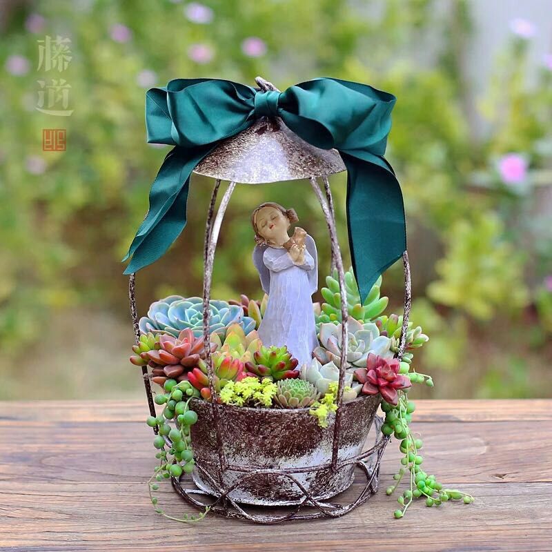 北歐復古做舊鐵藝鳥籠廠家直銷簡約個性多肉仿真綠植盆栽金屬花架