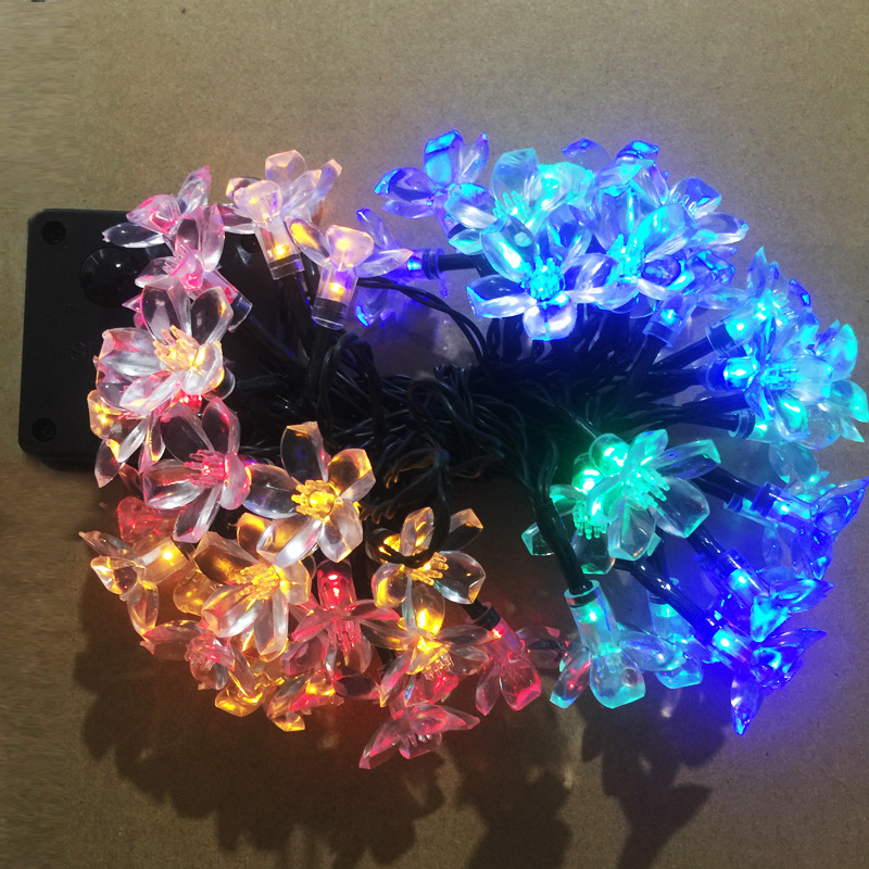 厂家直销太阳能50LED桃花彩灯串梅花彩灯串庭院装饰灯灯带