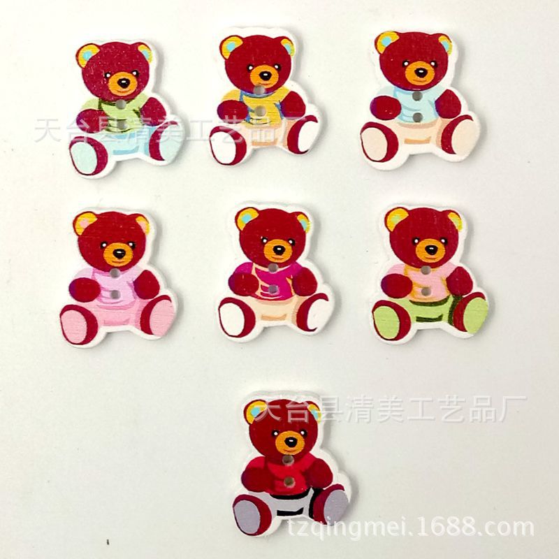 Bricolaje lindo oso de dibujos animados botones de madera niños botones hechos a mano rompecabezas de botones de madera 50 piezas por paquete