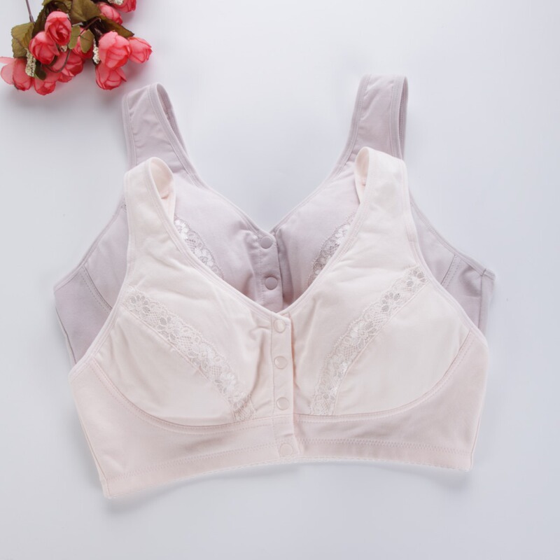 Front Row Four-Button Wide Shoulder Strap Vest Style Large Size Middle-Aged and Elderly Bra Front Button Bra with Breast Pads Without Rims
