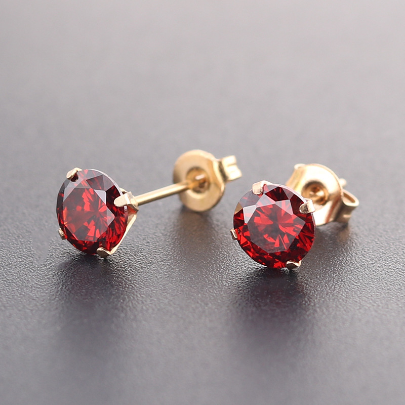 New European And American Style Titanium Steel Four-prong 6mm Crystal AAA Colored Zircon Fine Needle Earrings For Women,_voghion.com
