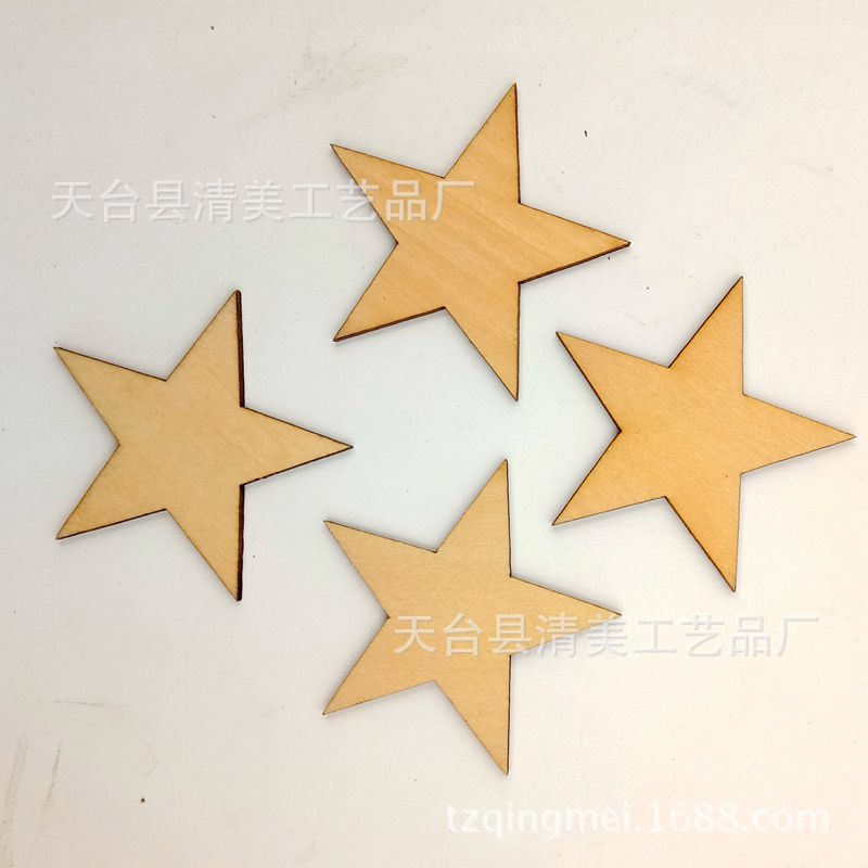 10-100mm forma de estrella de cinco puntas pieza de botón de madera decoración de madera estrella de cinco puntas pieza de madera colgante