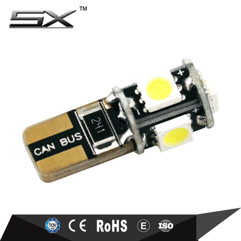 Venta directa de fábrica T10 ancho luz 5050 coche LED pequeña luz CANB decodificación 5smd modificado luz universal image 6