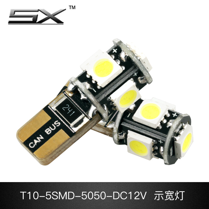 Venta directa de fábrica T10 ancho luz 5050 coche LED pequeña luz CANB decodificación 5smd modificado luz universal image 4