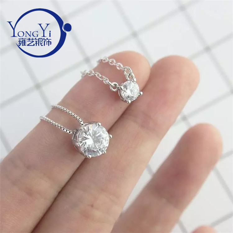 雍艺银饰s925纯银锁骨链韩国极简气质单钻项链简约百搭轻奢吊坠