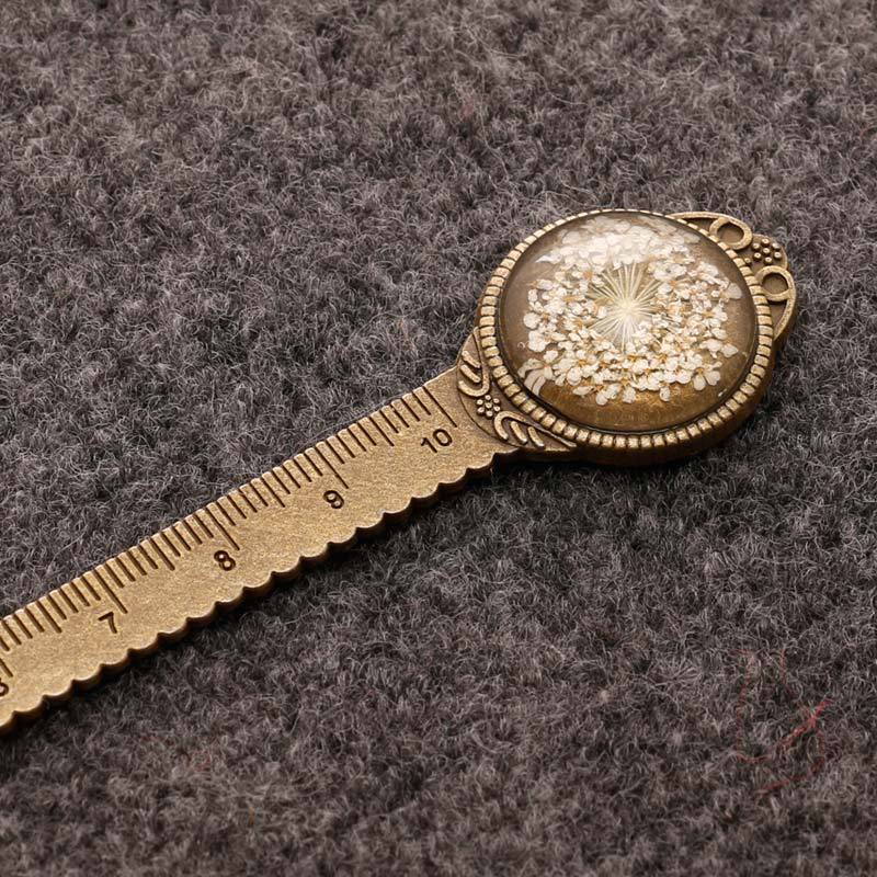 Flor seca retro marcador de metal flor seca flor permanente marcador de regla multifuncional libro clásico fragancia marcador multifuncional