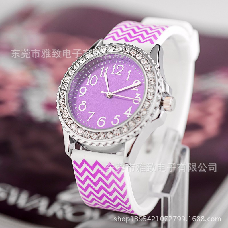 女士装饰镶钻硅胶手表 不锈钢硅胶带手表 企业广告宣传手表
