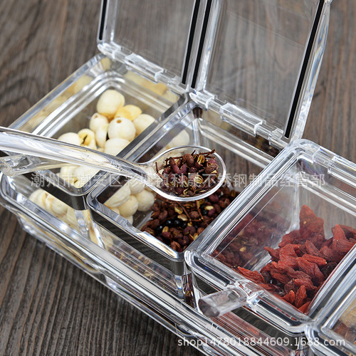 Food grade acrylic three or four grid square sugar jar chili jar creative fashion European seasoning jar kitchen seasoning box