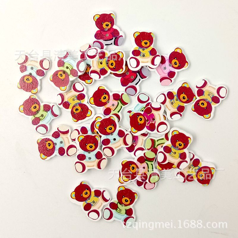 Bricolaje lindo oso de dibujos animados botones de madera niños botones hechos a mano rompecabezas de botones de madera 50 piezas por paquete