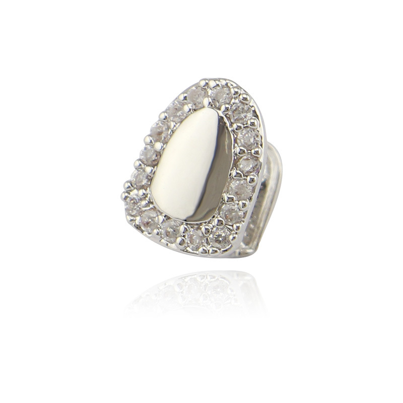 Sola puerta incrustada con diamante hip hop tirantes solo 18K electrochapado Halloween dientes falsos dientes de oro grillz