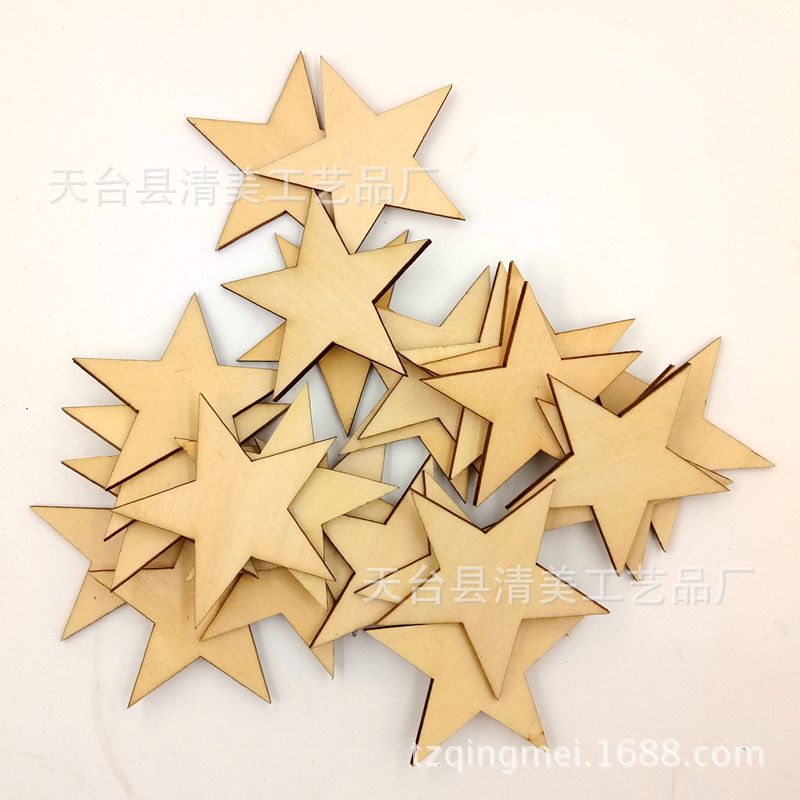 10-100mm forma de estrella de cinco puntas pieza de botón de madera decoración de madera estrella de cinco puntas pieza de madera colgante
