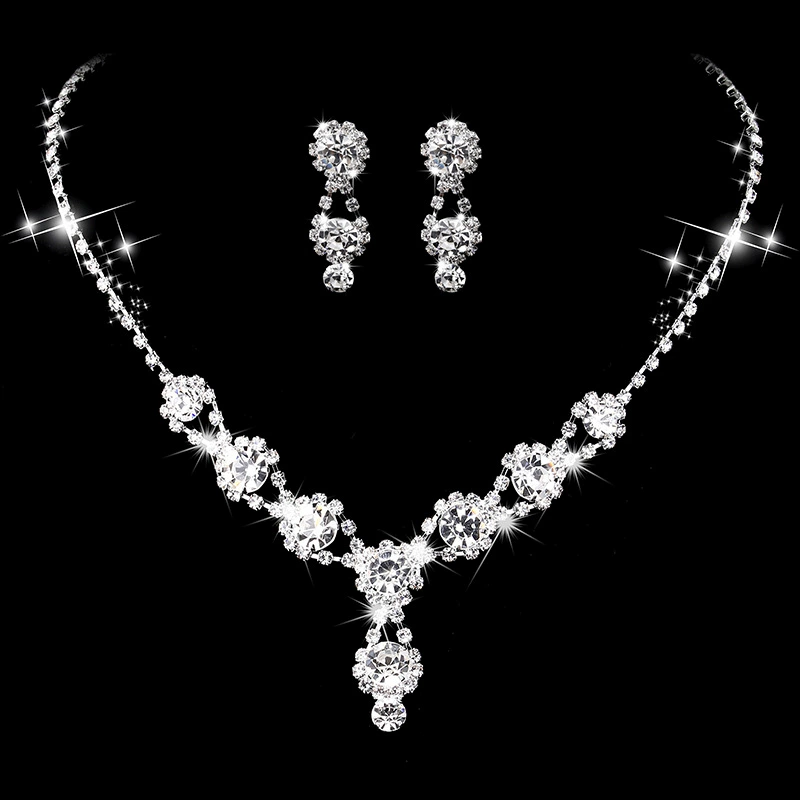 Набор Bridal Jewelry, серебряная бесцветная цепочка с кристаллами, серьги и браслет, регулируемая цепь