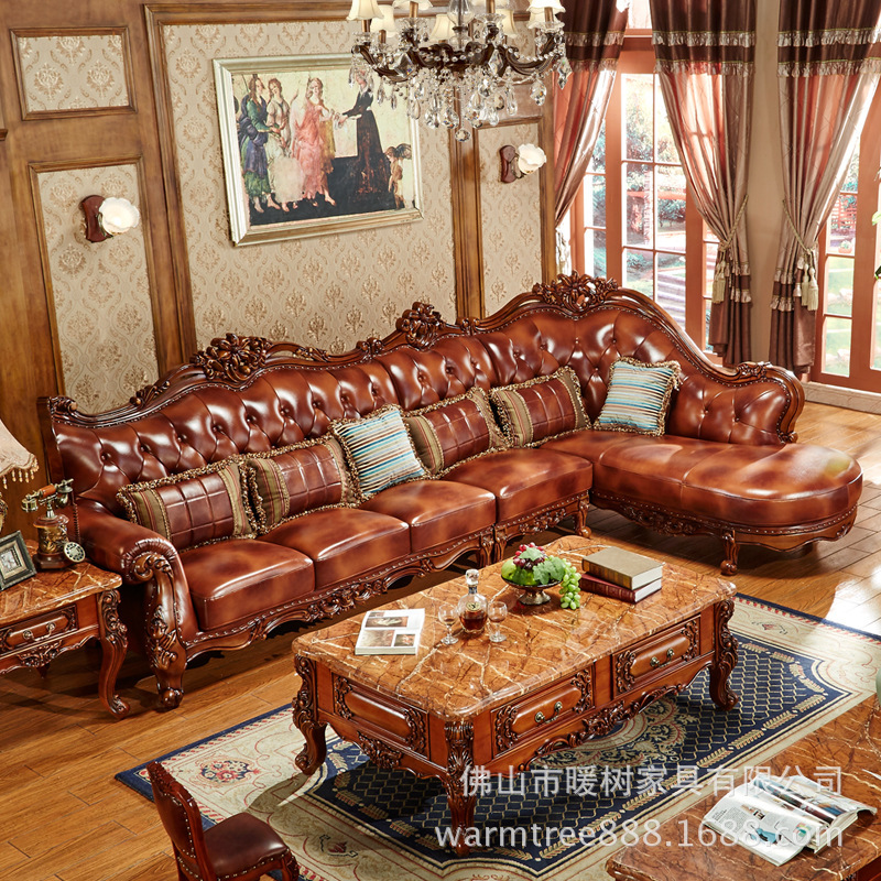 European-style Corner Sofa Leather Sofa First Layer Cowhide Sofa L-shaped Sofa Solid Wood Bedroom Furniture Solid Wood Carved European-style Corner Sofa Leather Sofa First Layer Cowhide Sofa L-shaped Sofa Solid Wood Bedroom Furniture Solid Wood Carved