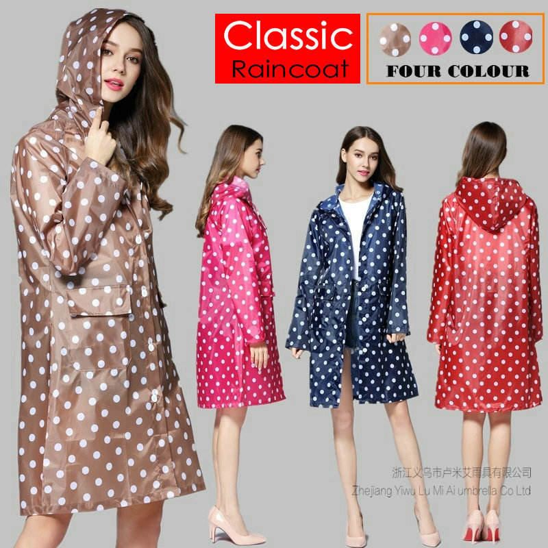 Japanese and Korean Fashion Women's Polka Dot Raincoat Polka Dot Ultra-Thin Breathable Long Raincoat Poncho Factory Direct Sales Dropshipping