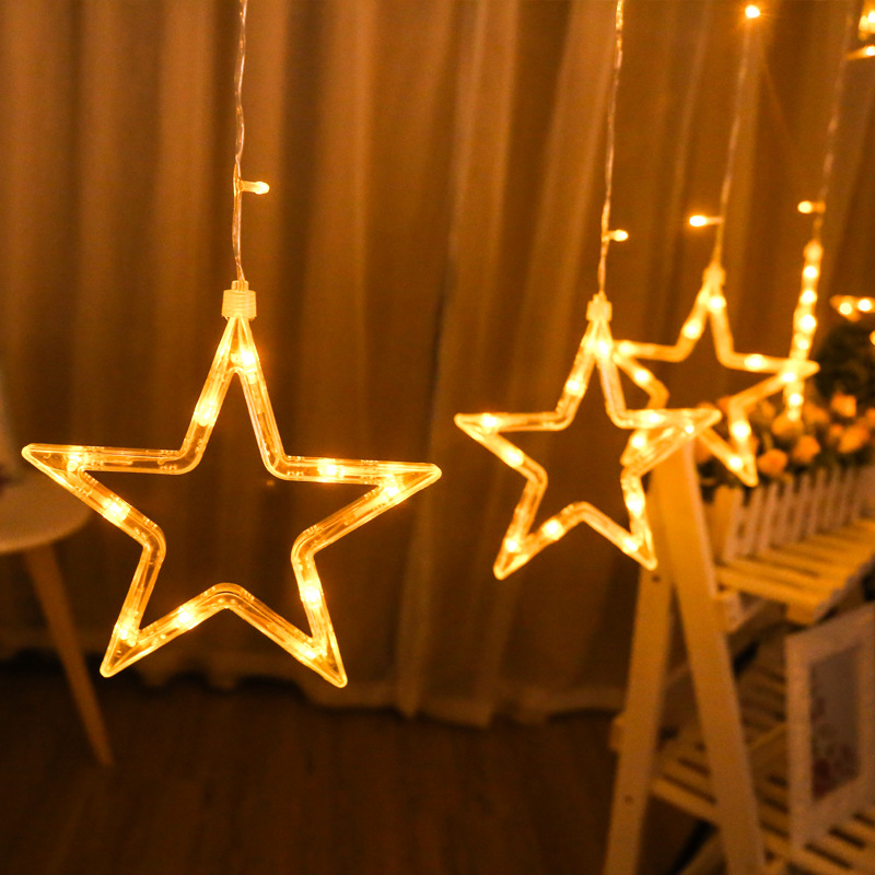 LED luz solar cadena control remoto de cinco puntas estrella cortina decorativa luz Festival de Navidad batería interior USB Star Light