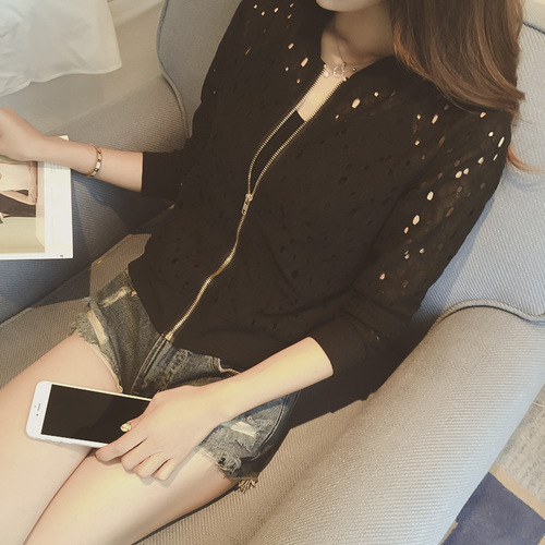 Wholesale 2025 Summer New Korean Style Thin Long Sleeve Lace Sun Protective Women's Short Zipper Baseball Jacket Outerwear