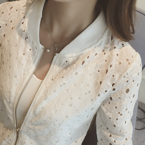 Wholesale 2025 Summer New Korean Style Thin Long Sleeve Lace Sun Protective Women's Short Zipper Baseball Jacket Outerwear