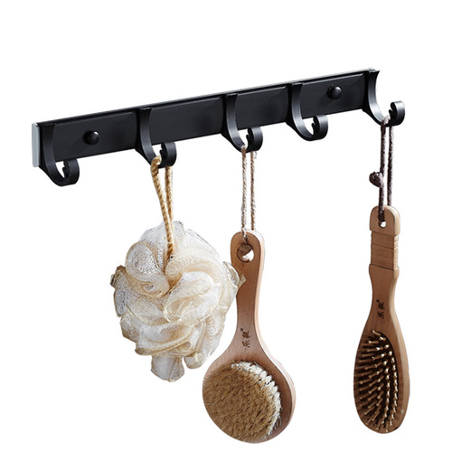 Black Space Aluminum Hole-Free Coat Hook Bathroom Hardware Hook with Gold Coat Hook and Towel Hook Door Back Wall Rack