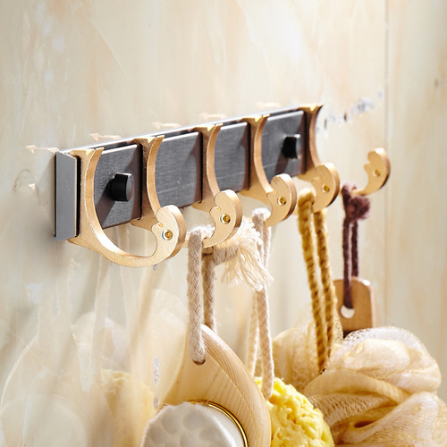 Black Space Aluminum Hole-Free Coat Hook Bathroom Hardware Hook with Gold Coat Hook and Towel Hook Door Back Wall Rack