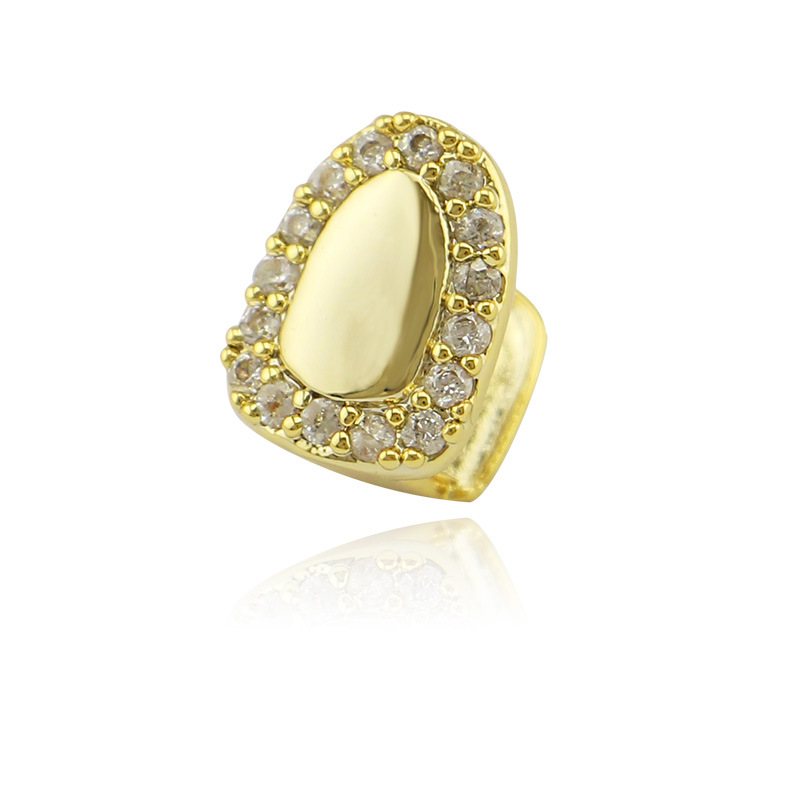 Sola puerta incrustada con diamante hip hop tirantes solo 18K electrochapado Halloween dientes falsos dientes de oro grillz