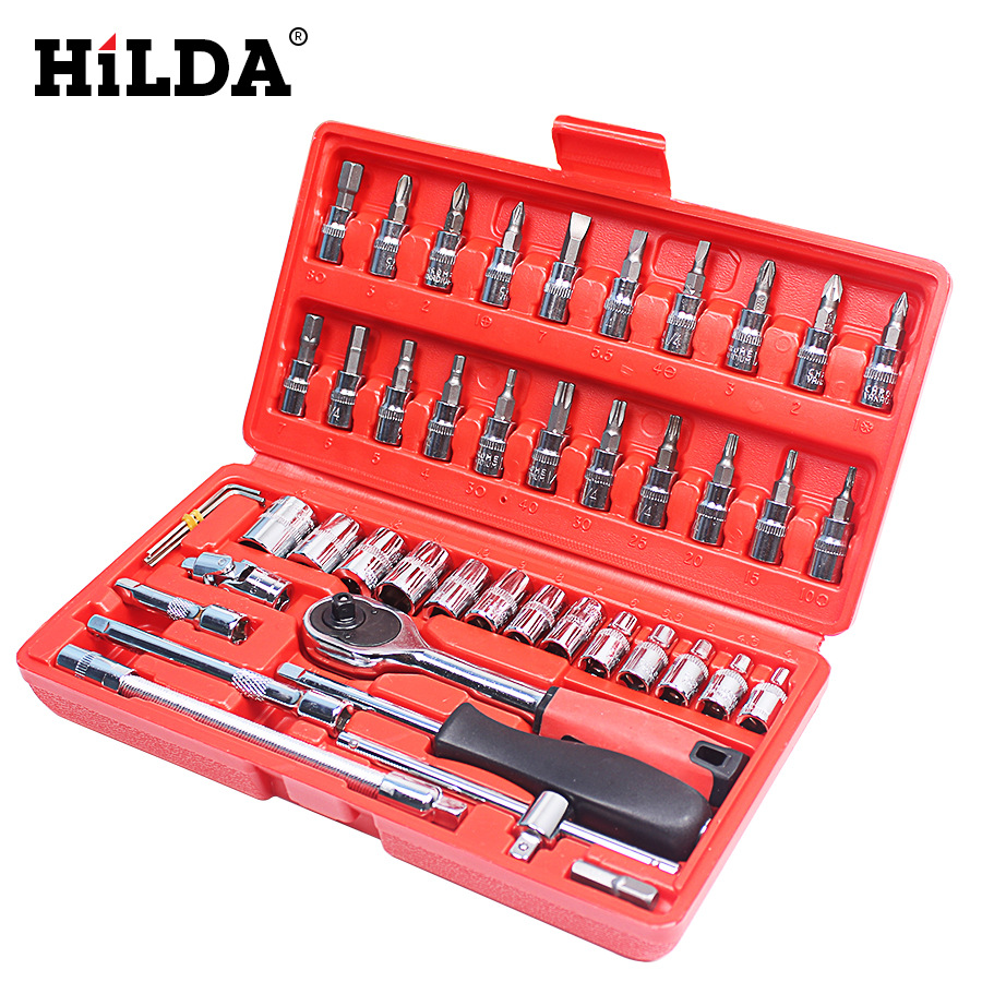 En stock 46-pieza herramienta de reparación de automóviles combinación traje manual herramienta de hardware llave de enchufe herramienta de protección automática
