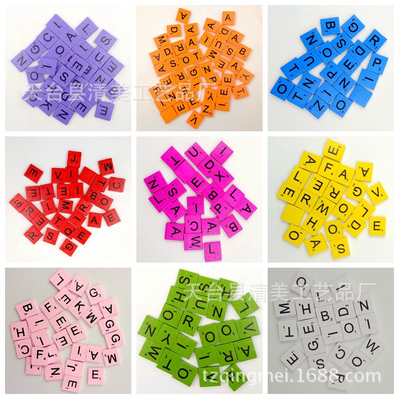 26 colorido cuadrado letras inglesas Impresión de madera de colores Inglés letras 100 piezas un paquete 18*20mm
