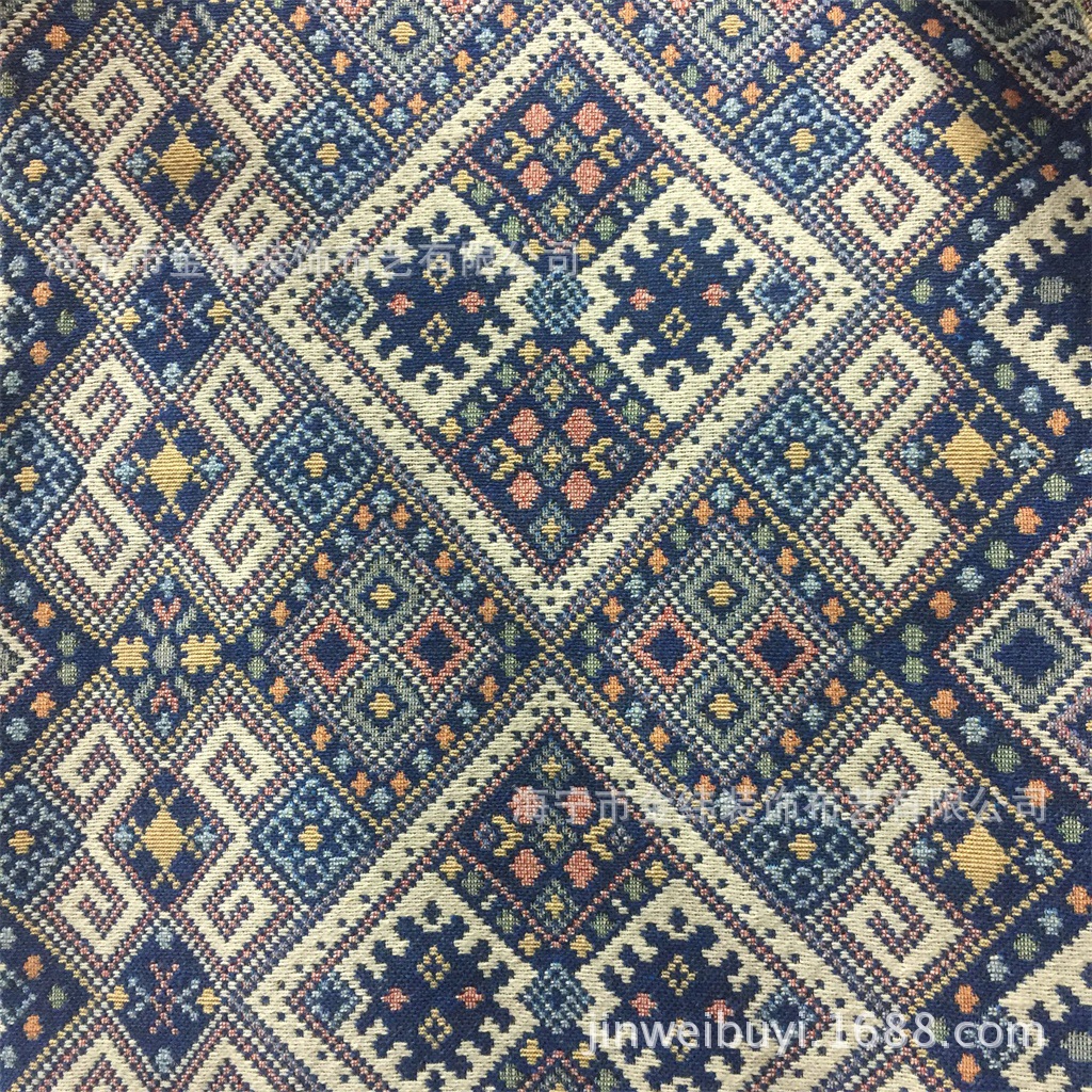 【厂家直销】色织涤棉名族风提花、服装、箱包、鞋帽、抱枕混纺面