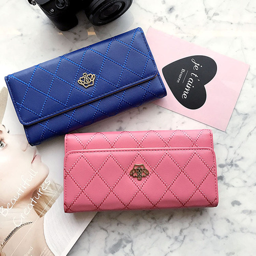  New Bags Women's Clutch Korean Style Buckle Diamond Wallet Crown Wallet Embroidered Long Bag Women