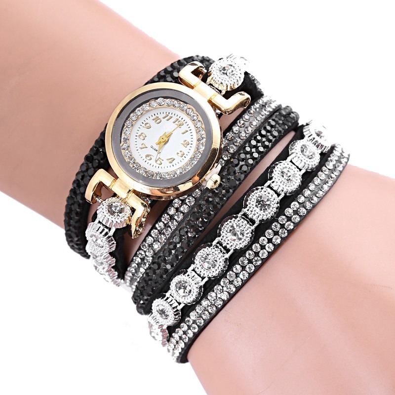 Foreign Trade Hot-Selling Circle Thin Bracelet Watch Fashionable Casual Women's Watch Leather with Rhinestone Winding Women's Quartz Watch