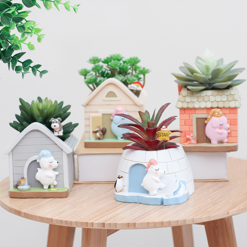 Chậu Cây Resin Chậu cây mọng nước hoạt hình resin, chậu mini trang trí nhà, ban công, sân vườn và tiểu cảnh (RG-273)