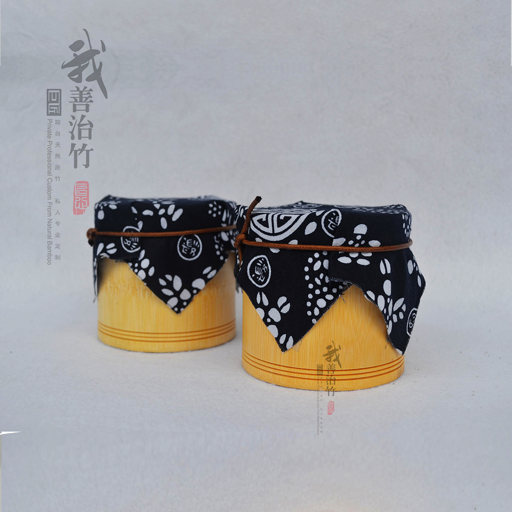 厂家批发定制天然原竹茶叶筒竹罐小茶筒竹茶仓盖布中国风竹包装