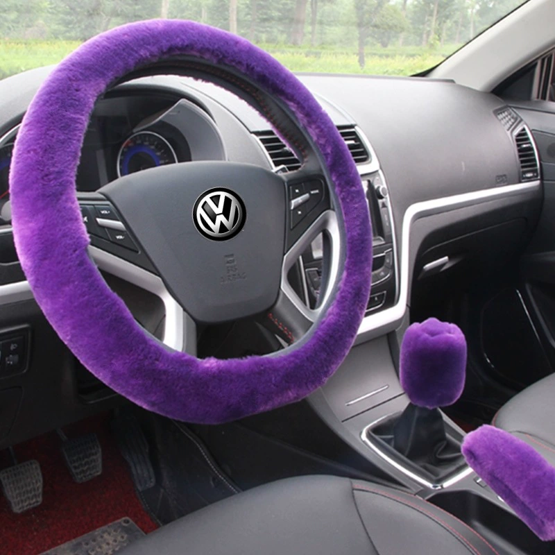 Оптовый чехол на руль автомобиля, Зимний короткий плюшевый чехол на ручку из не чистой шерсти, шерстяной рычаг переключения передач, комплект из трех предметов ручного тормоза