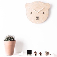 INS Nordic Home Wooden Fox Bear Cartoon Silent Clock Children's Room Wall Decor Clock