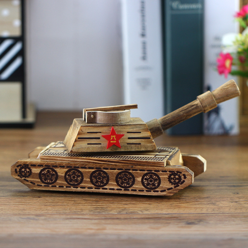 木制坦克车模型仿真拼装军事玩具车木质儿童玩具坦克家居摆件批发