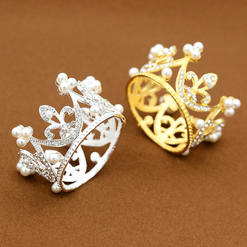Children's round cake crown gift baking decoration accessories birthday alloy pearl headdress accessories ornaments
